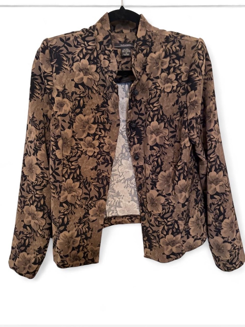 Town & Company  Brown and Black Floral Collarless Jacket